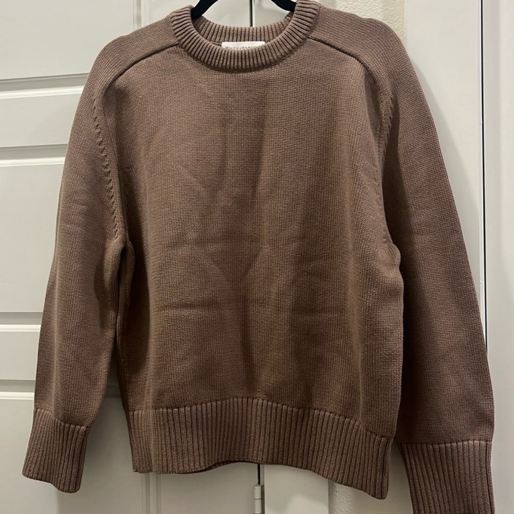 White + Warren Brown Crew Neck Organic Cotton Sweater